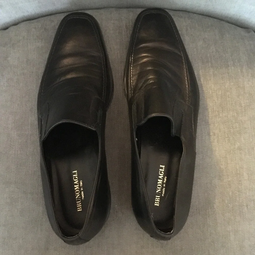 Bruno Magli Raging Black Leather Slip‎ On Square Toe Loafers Size 15